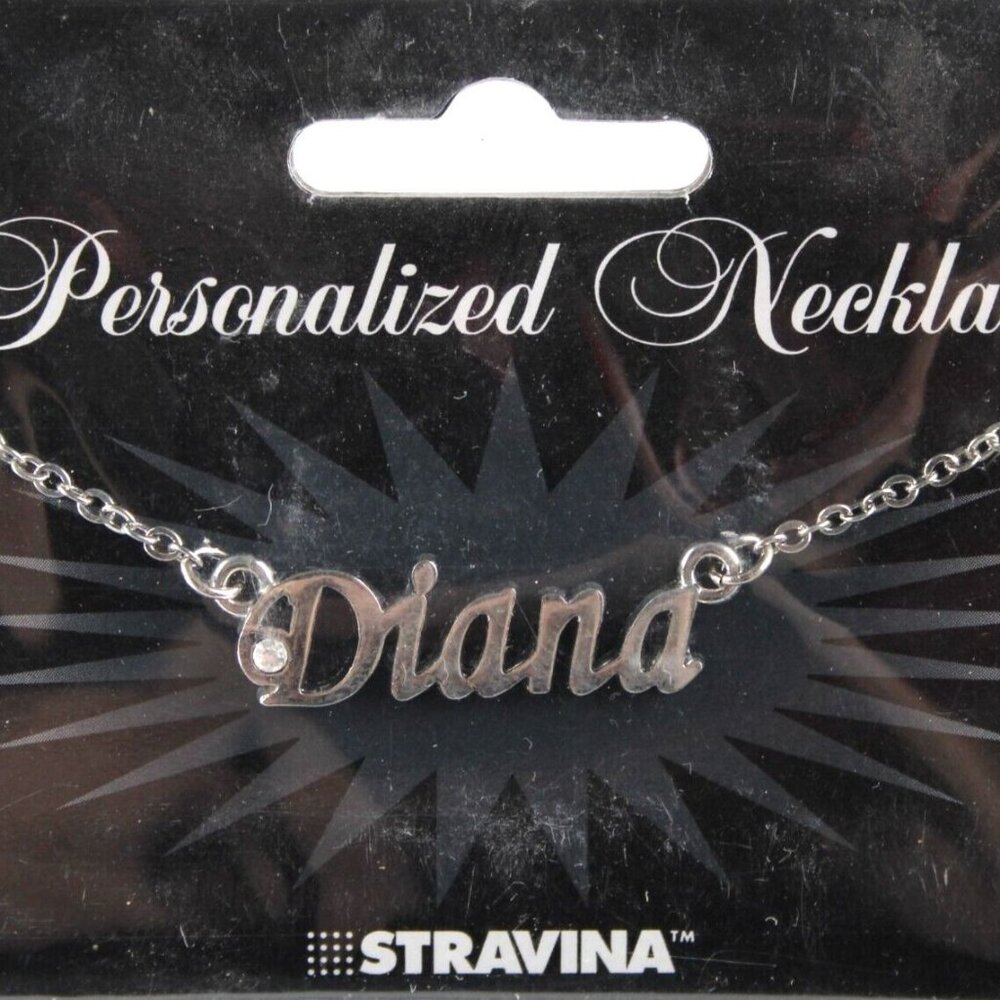 DIANA Name Silvertone Rhinestone 14.5" w 4.5" Multi Ring Ext Necklace